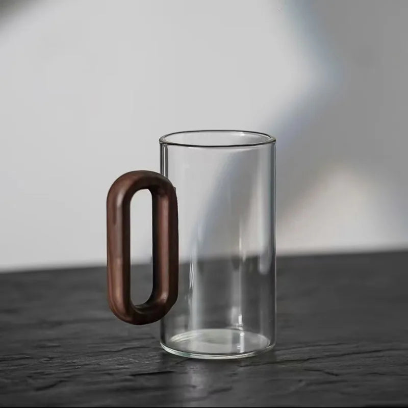 Wabi-Sabi Glass Mug with Solid Wood Handle (350ml)