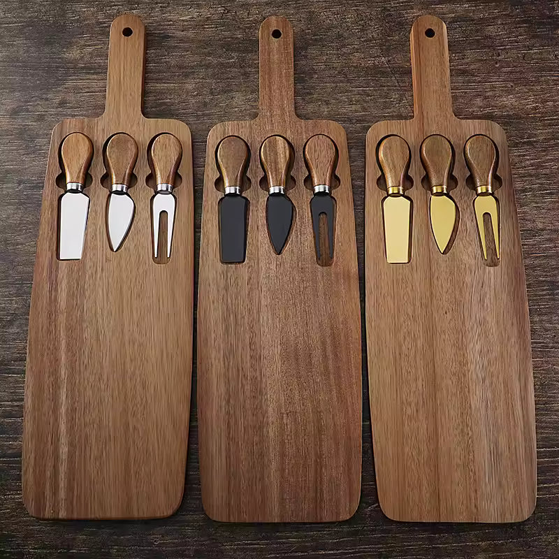 Acacia Wood Cheese Board Set with 3 Stainless Steel Cheese Knives