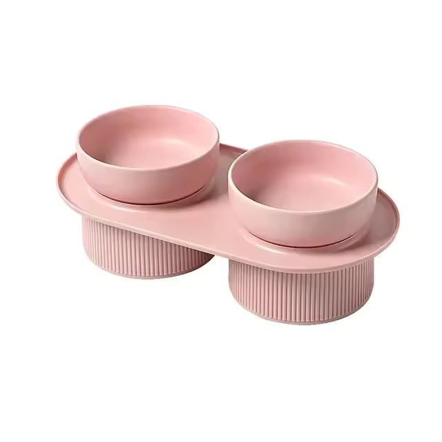 Double Elevated Ceramic Cat Bowl With Non-Slip Stand