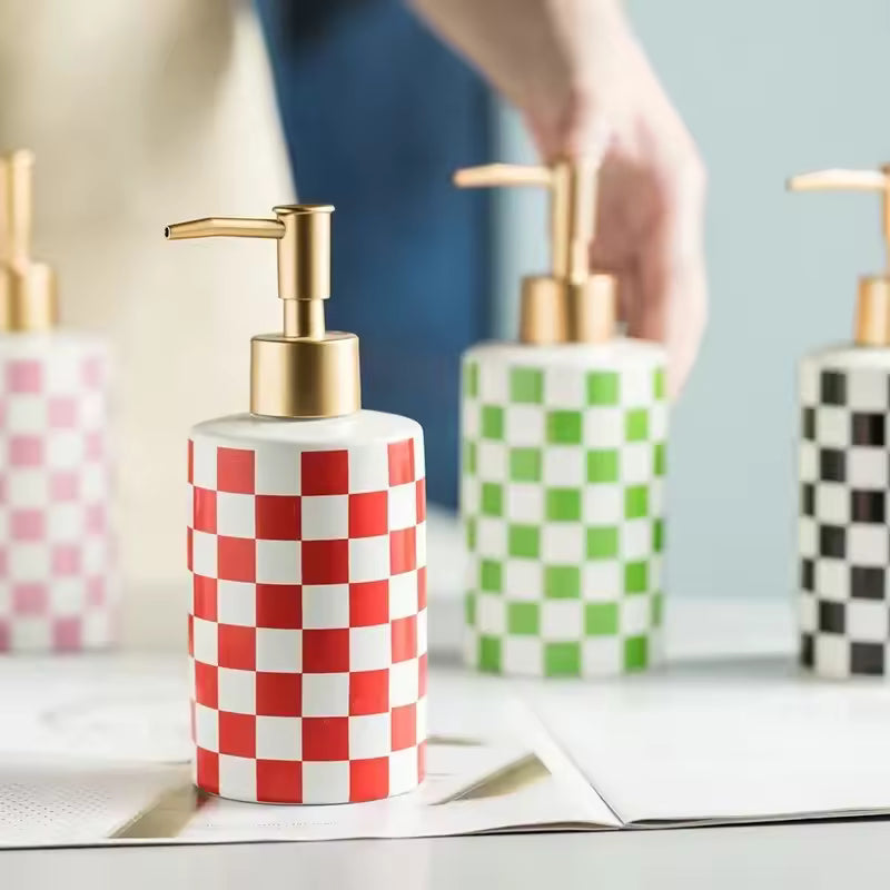 Checkerboard Ceramic Soap Dispenser | Modern Retro Pump Bottle