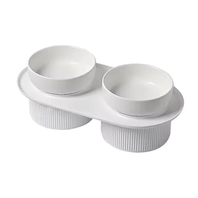 Double Elevated Ceramic Cat Bowl With Non-Slip Stand