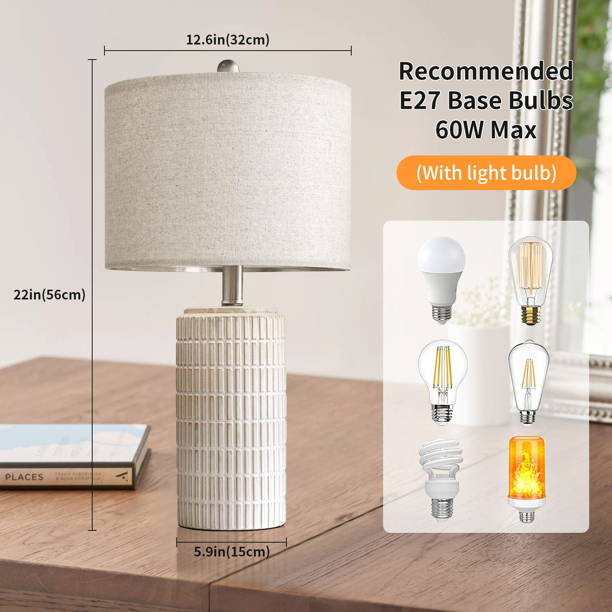Fabric Shade Ceramic Table Lamps Set of 2