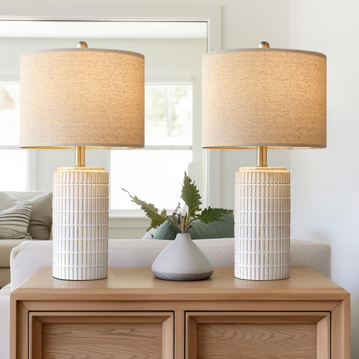 Fabric Shade Ceramic Table Lamps Set of 2