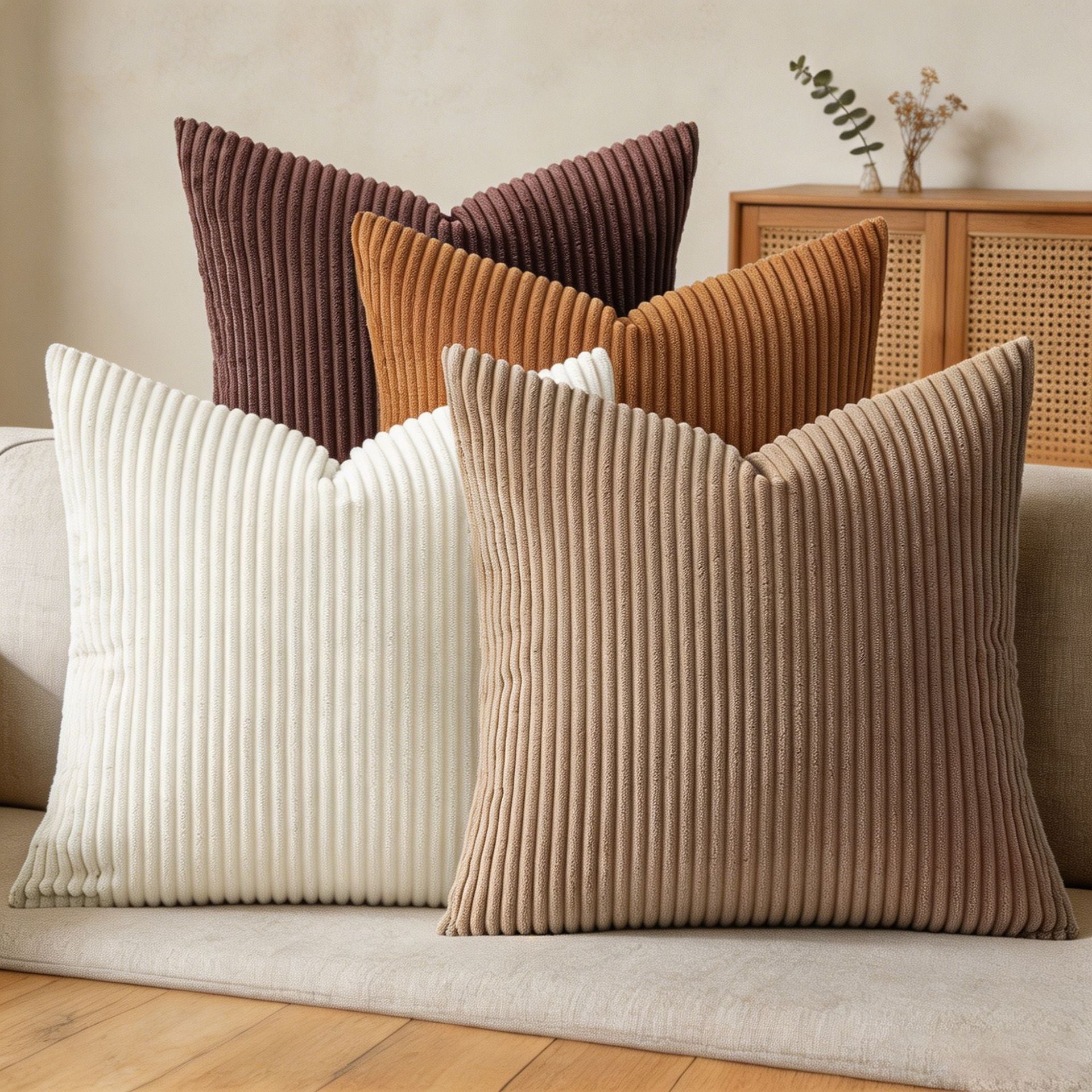 Corduroy Throw Pillow Covers Set of 4