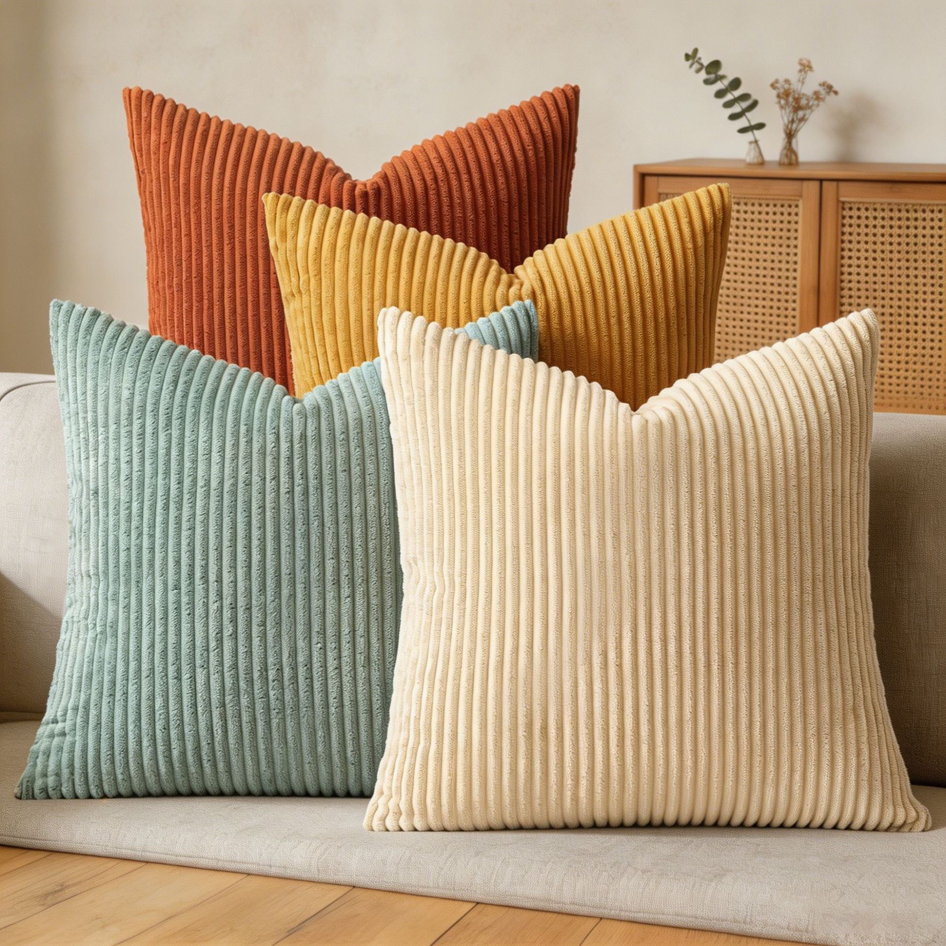 Corduroy Throw Pillow Covers Set of 4