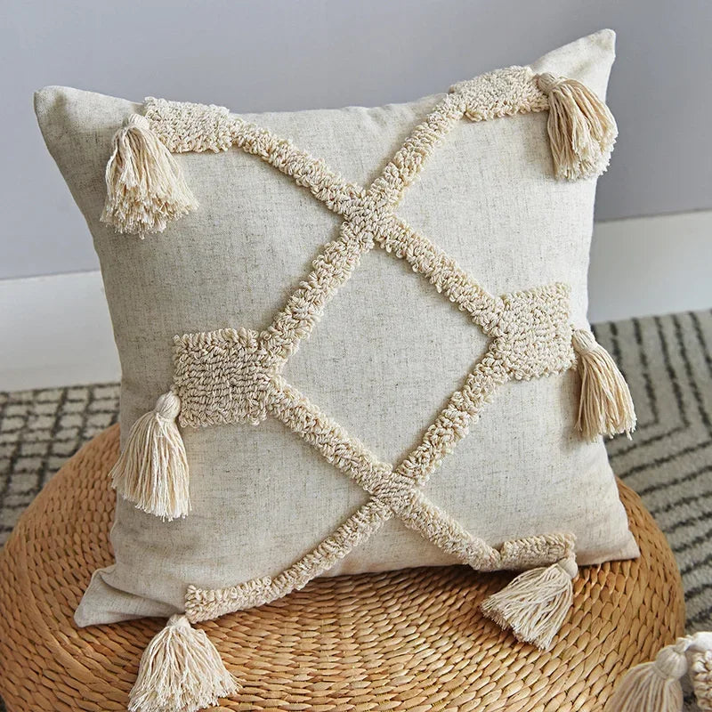 Boho Cotton Cushion Cover with Tassels