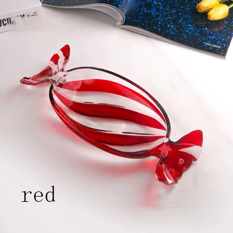 Glass Candy-Shaped Decorative Platter | Red & Clear Stripe Design