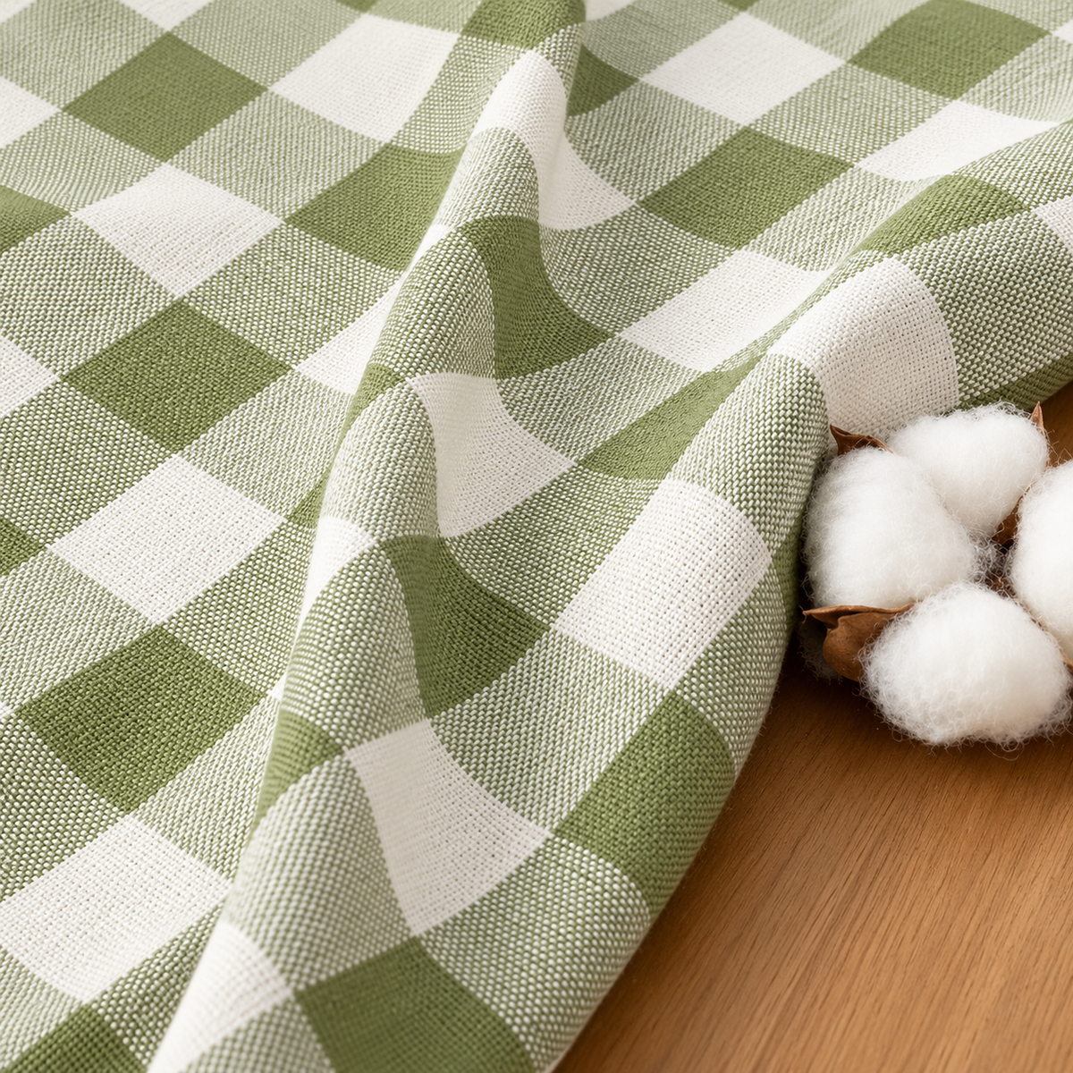 Sage Green Gingham Tablecloth - Tassel Trim