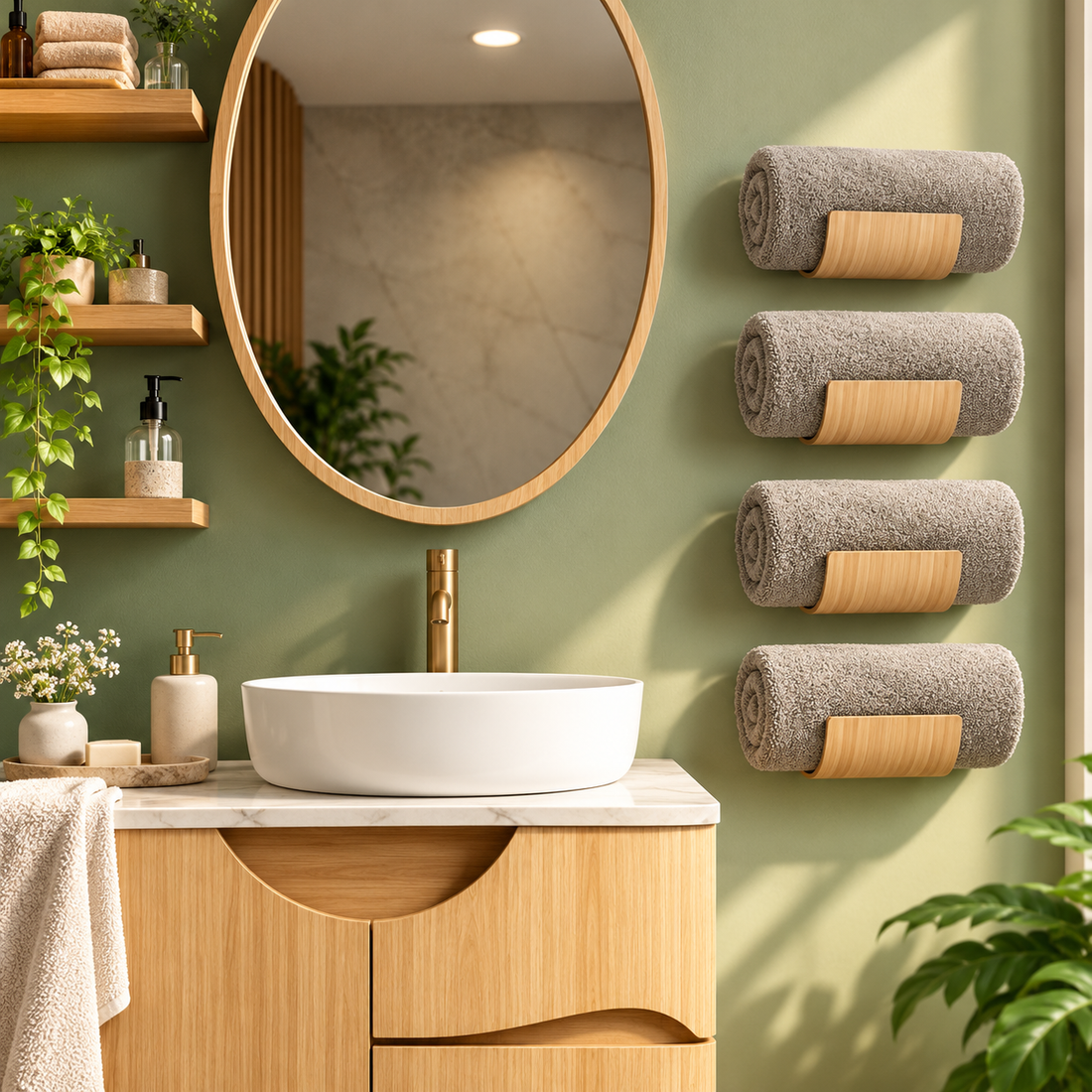 Bamboo Towel Rack - Wall Mounted Storage
