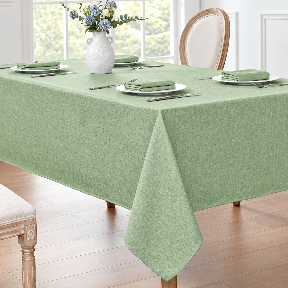 Sage Green Tablecloth - Waterproof Linen Texture
