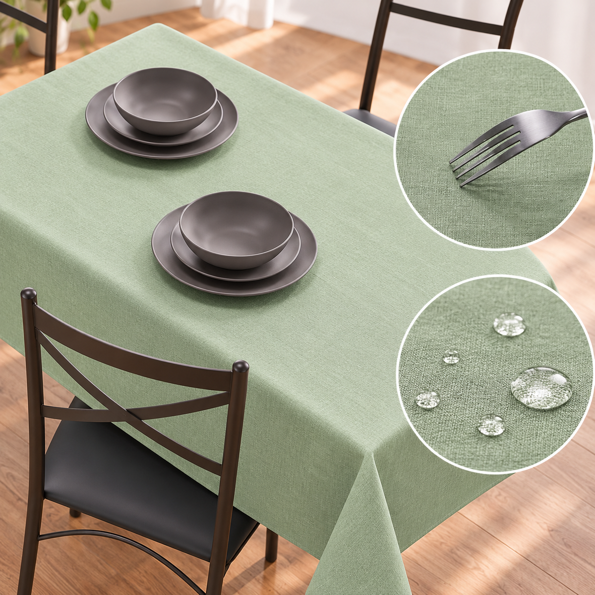 Sage Green Tablecloth - Waterproof Linen Texture