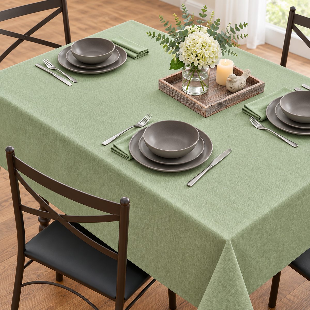 Sage Green Tablecloth - Waterproof Linen Texture