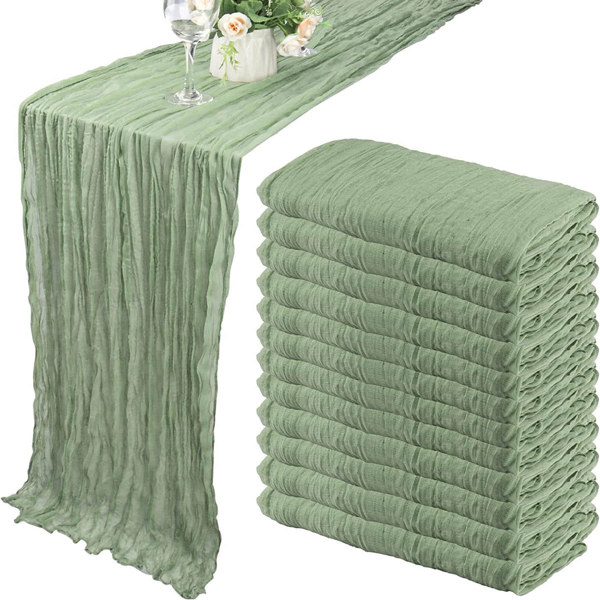 Sage Green Cheesecloth Table Runner