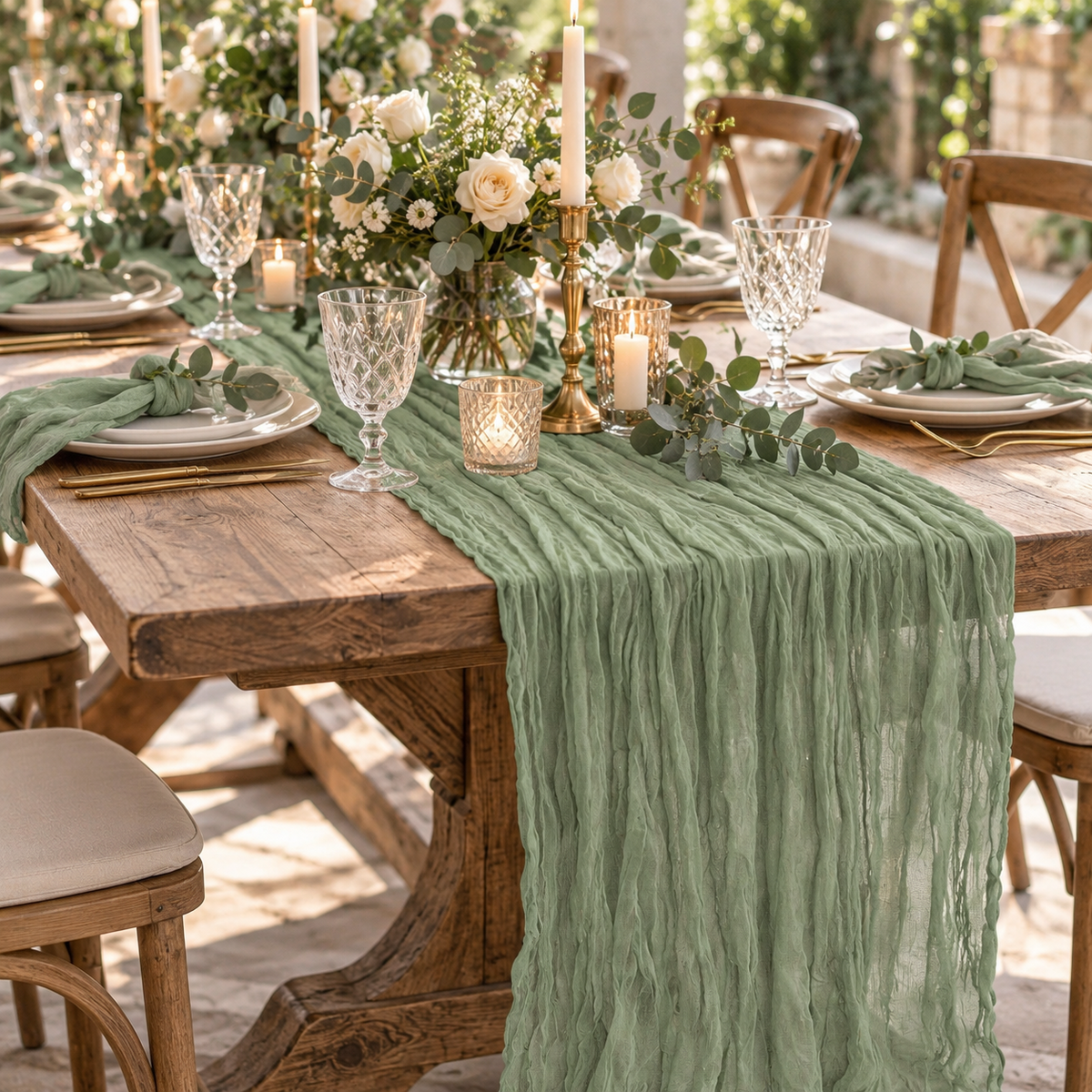 Sage Green Cheesecloth Table Runner