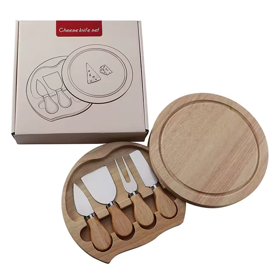 4-Piece Cheese Board Set with Bamboo Serving Tray and Stainless Steel Knives