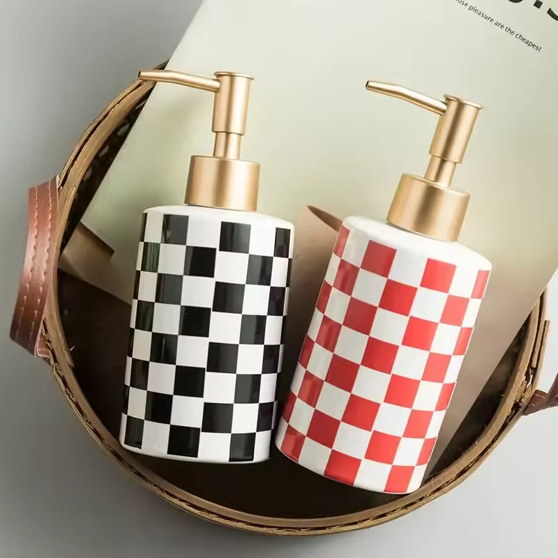 Checkerboard Ceramic Soap Dispenser | Modern Retro Pump Bottle
