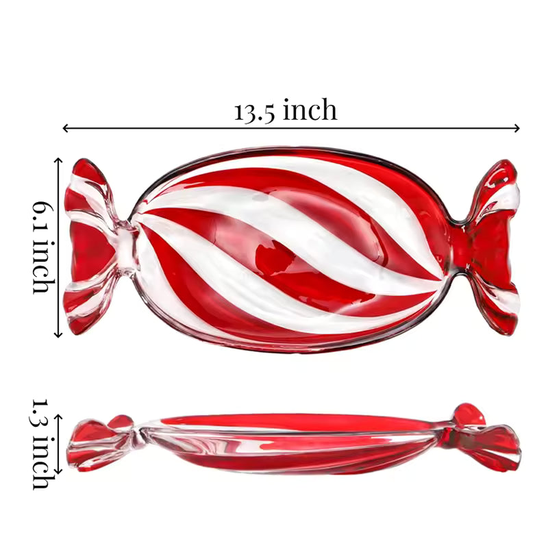 Glass Candy-Shaped Decorative Platter | Red & Clear Stripe Design