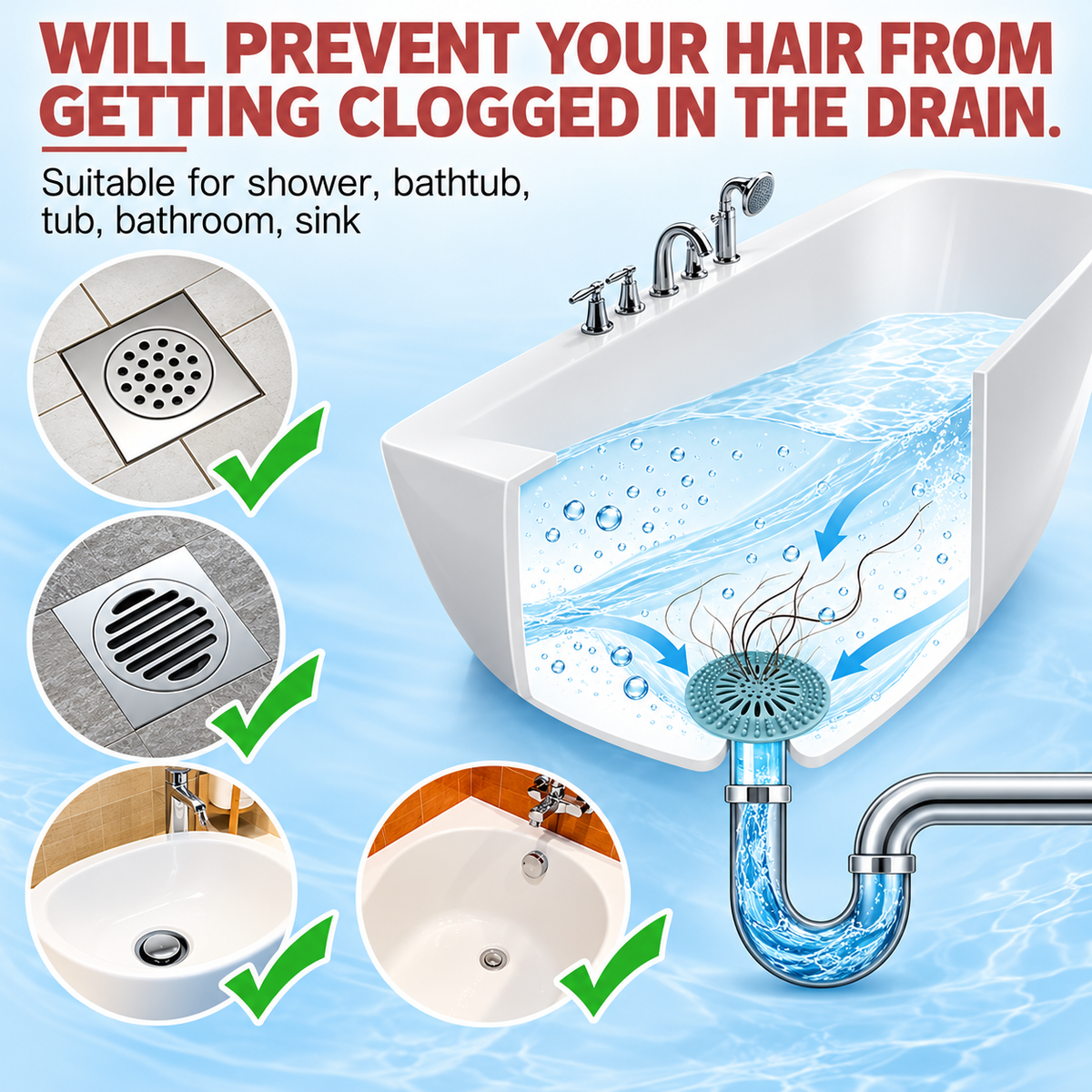 Sink Drain Hair Catcher - 5-Piece Set