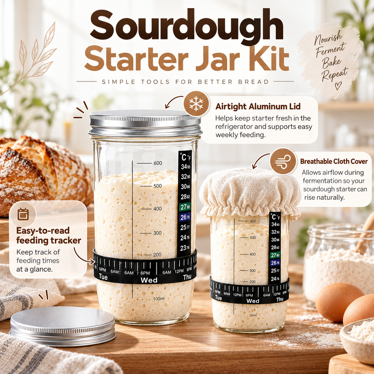 Sourdough Starter Jar – Fermentation Kit