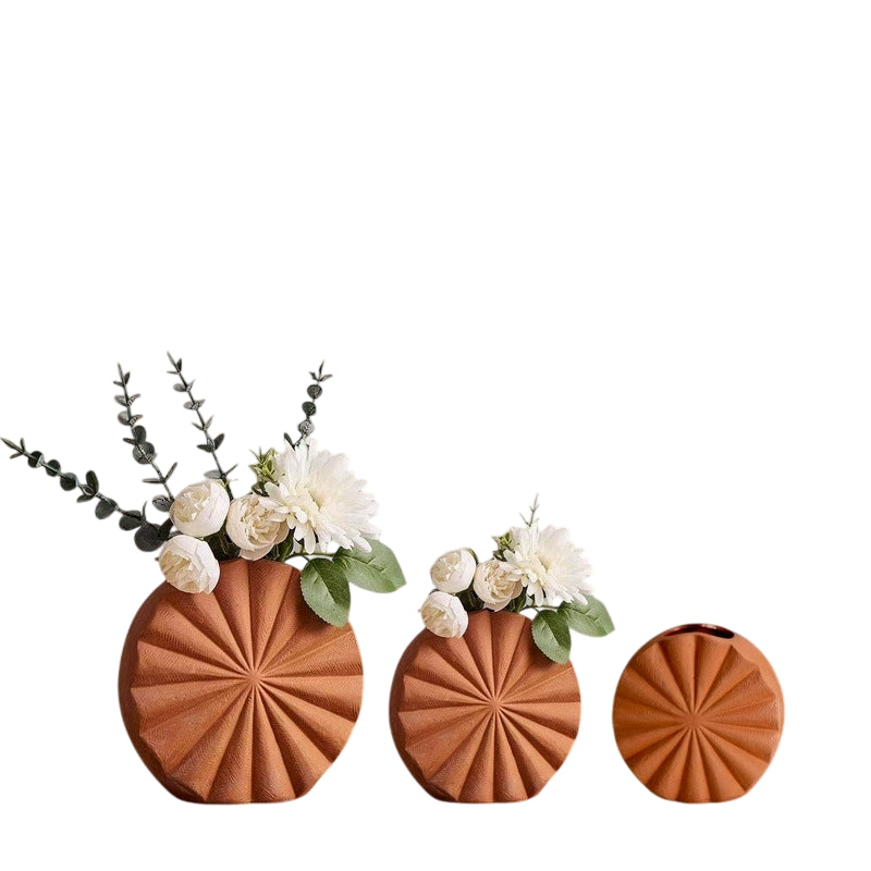 Sunflower Red Clay Ceramic Vase Set (3-Piece)