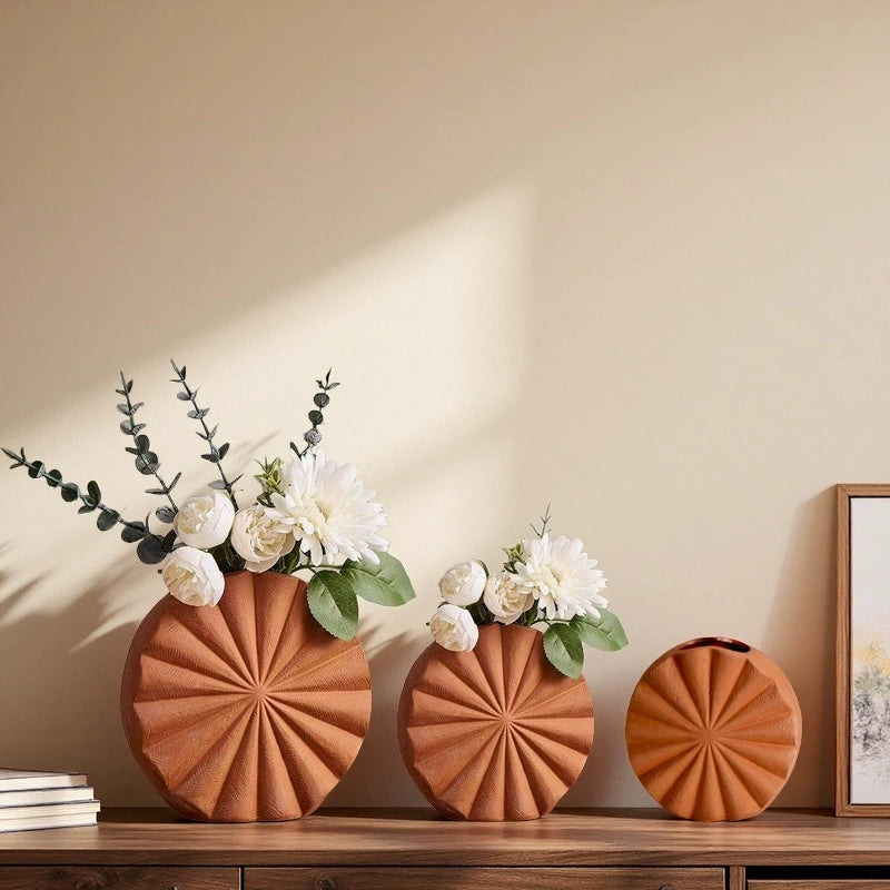 Sunflower Red Clay Ceramic Vase Set (3-Piece)