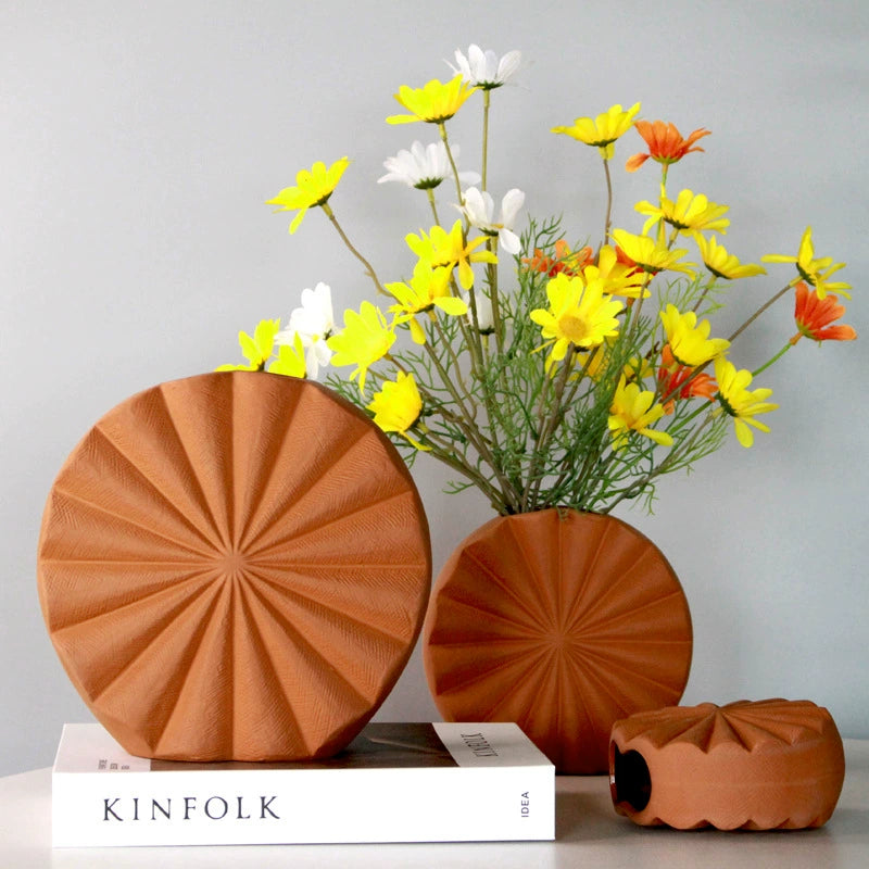 Sunflower Red Clay Ceramic Vase Set (3-Piece)