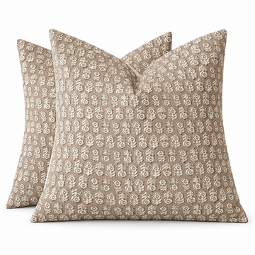 Taupe Floral Pillow Covers - Neutral Block Print