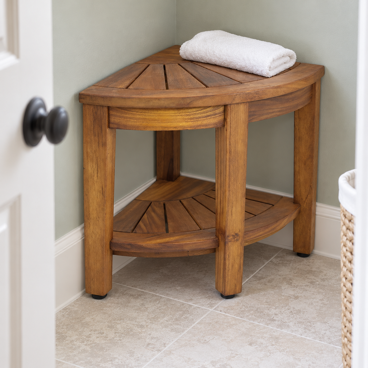 Teak Shower Bench - 2-Tier Corner Design