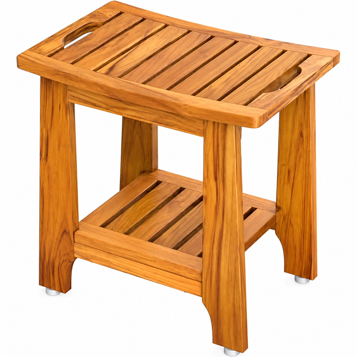 Teak Shower Stool - Solid Wood with Storage Shelf