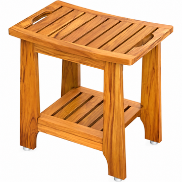 Teak Shower Stool - Solid Wood with Storage Shelf