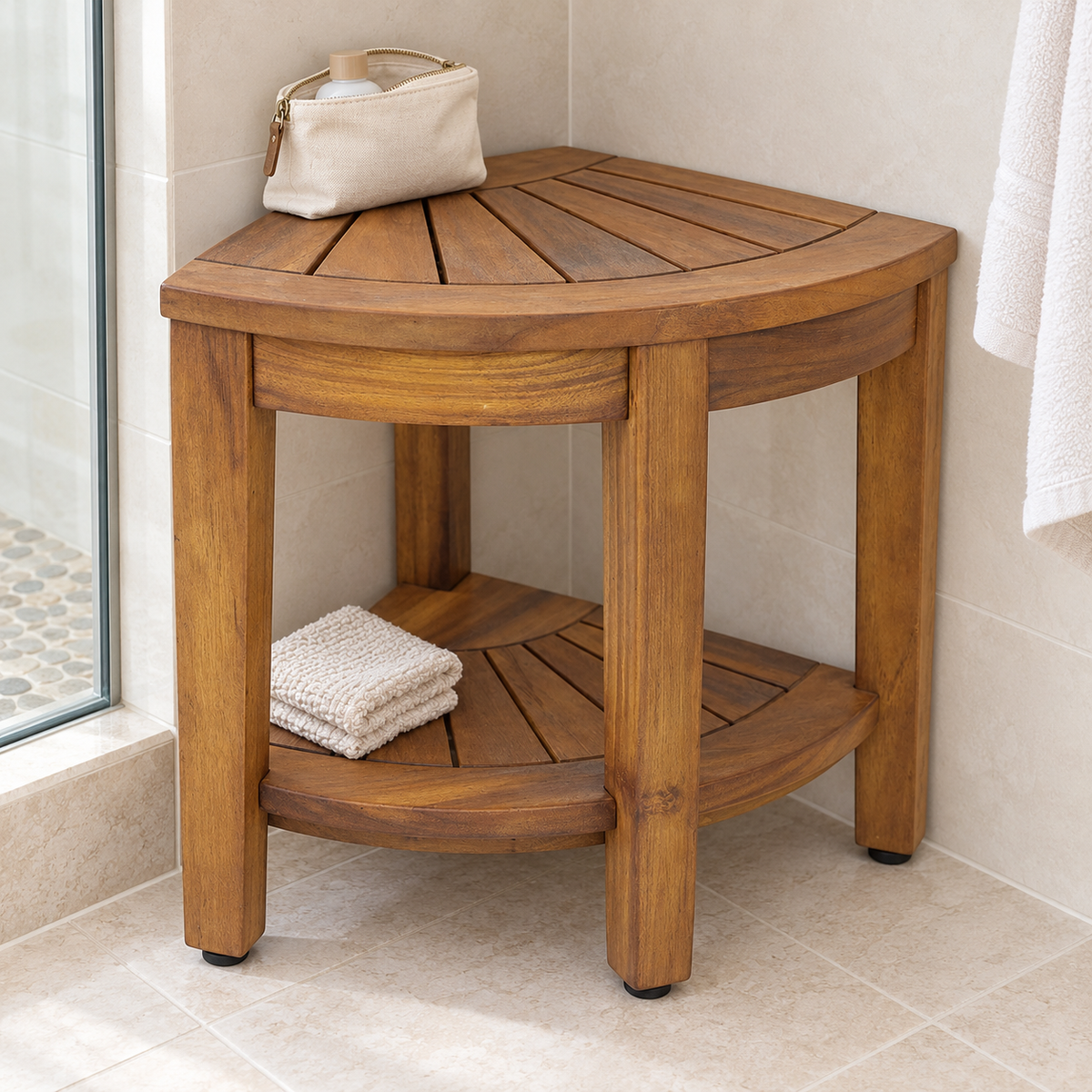 Teak Shower Bench - 2-Tier Corner Design