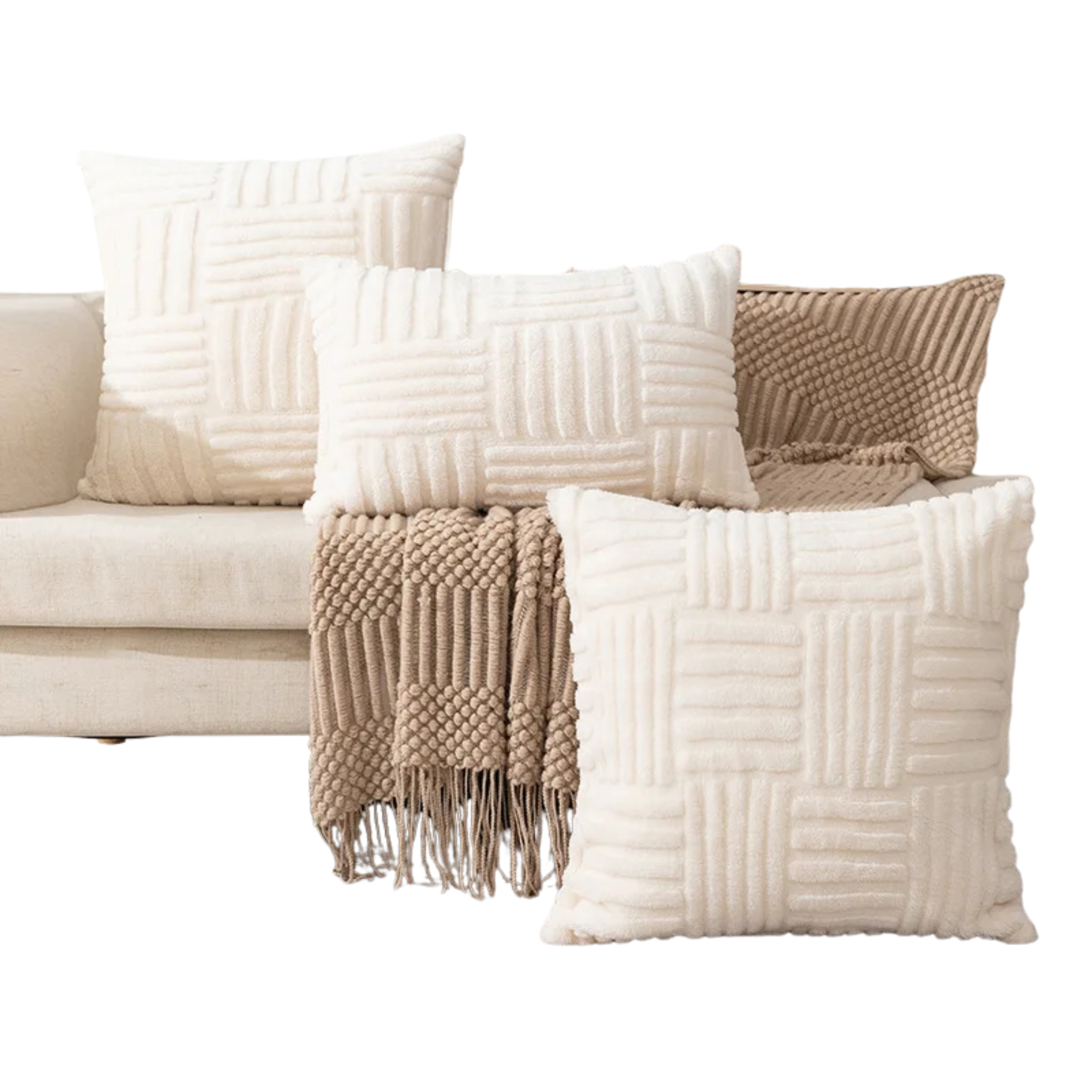 Cream White Faux Fur Pillow Cover