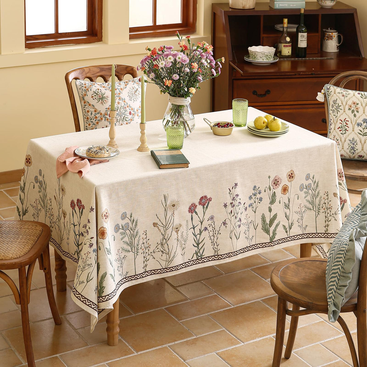 Vintage Floral Square Tablecloth