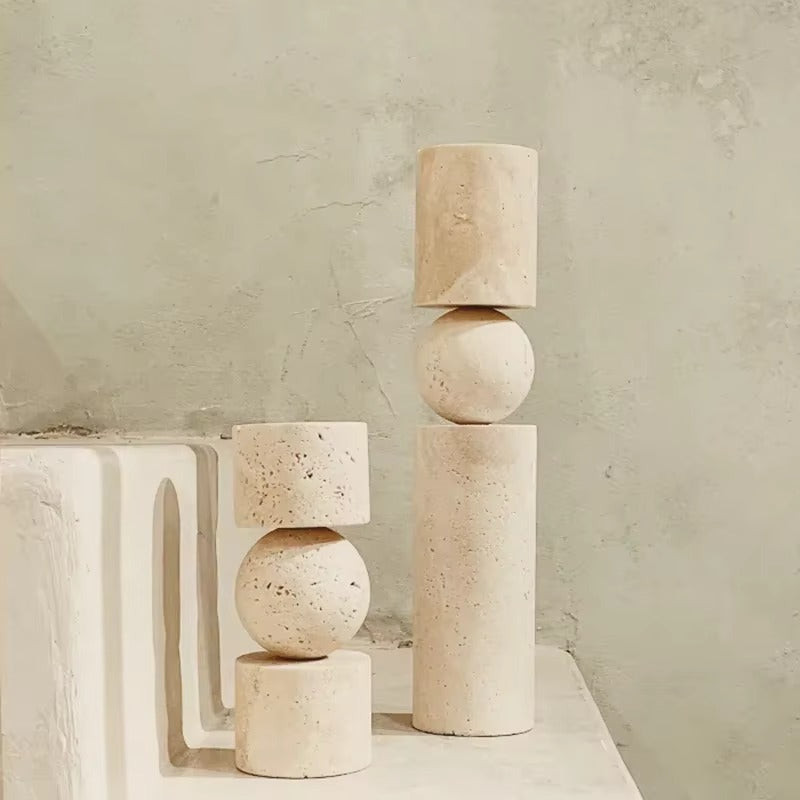 Hand-Carved Travertine Candle Holders – Wabi-Sabi Interior Design