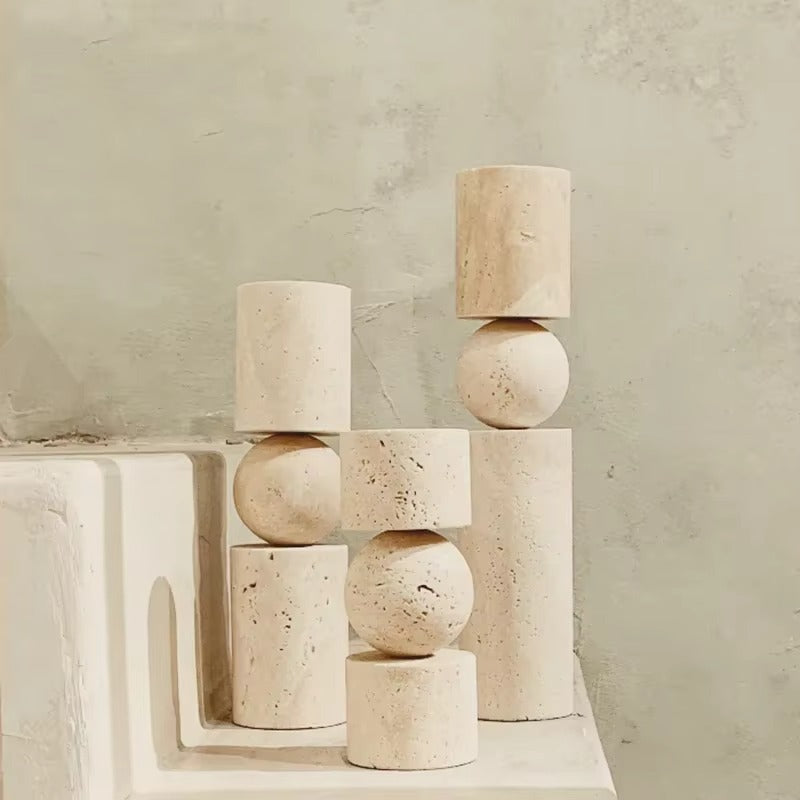 Hand-Carved Travertine Candle Holders – Wabi-Sabi Interior Design