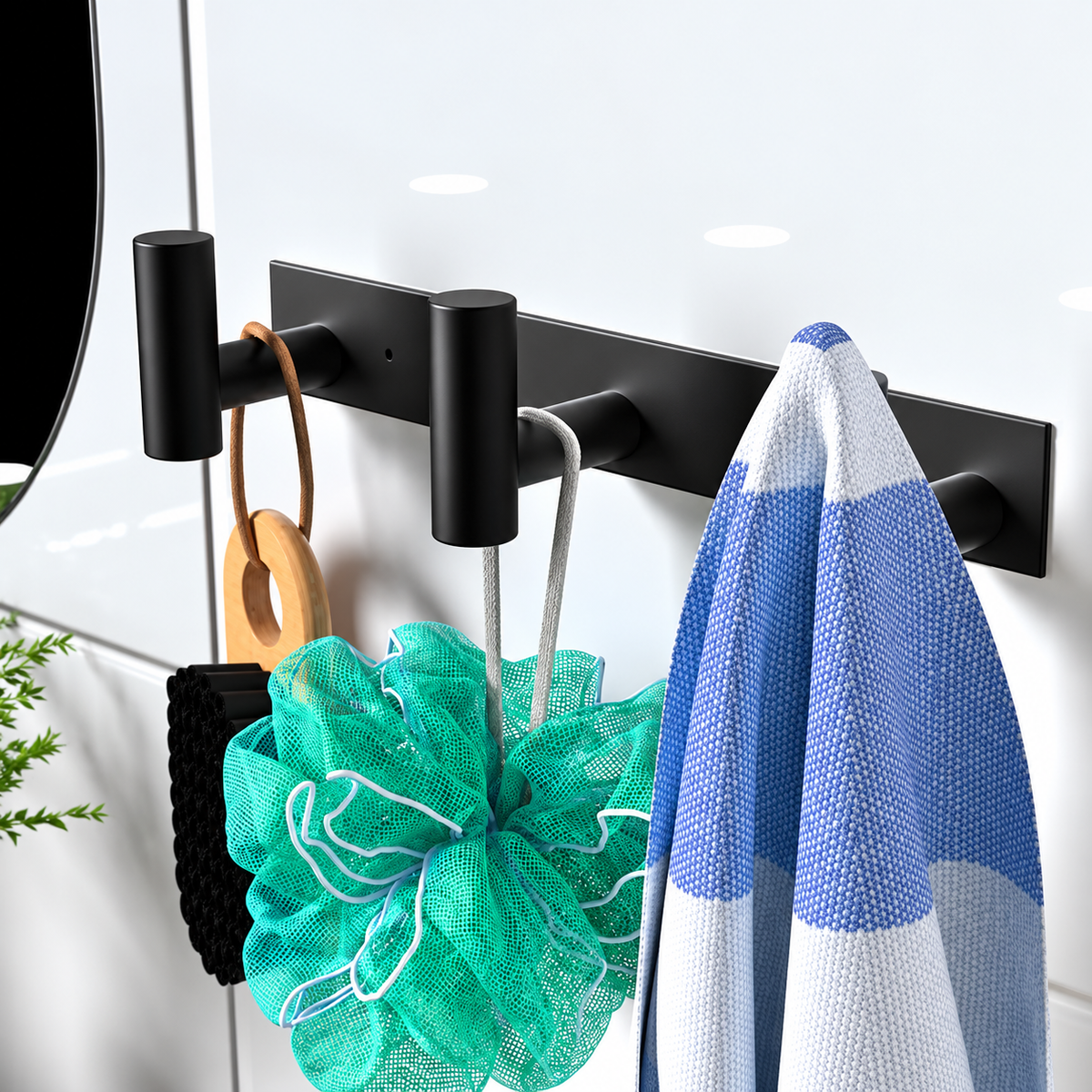 Wall Hook Rack - 3-Hook Matte Black Design