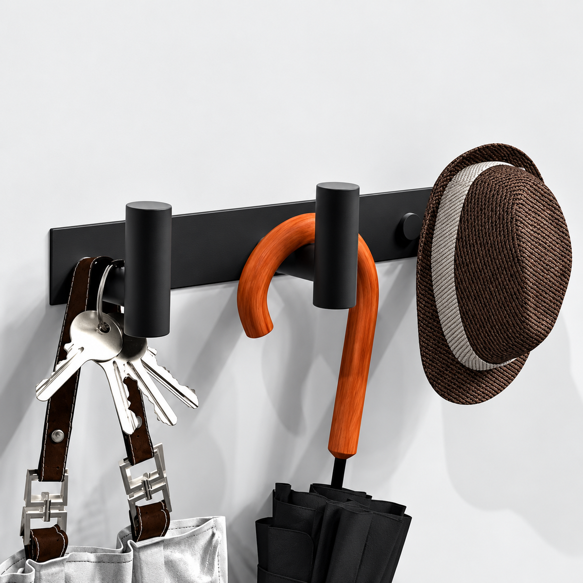Wall Hook Rack - 3-Hook Matte Black Design