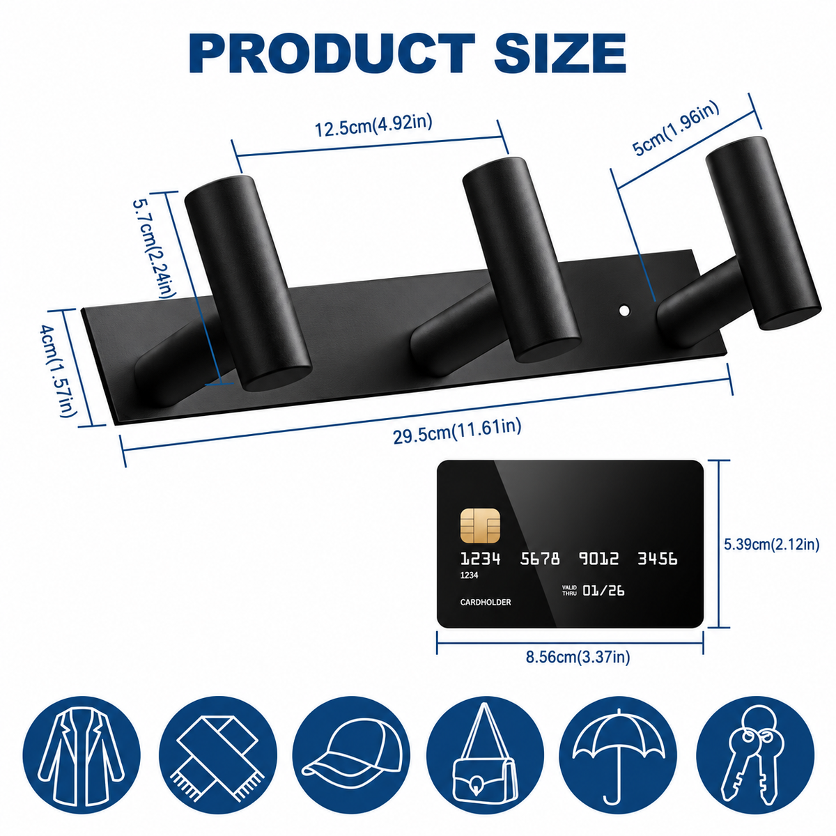 Wall Hook Rack - 3-Hook Matte Black Design