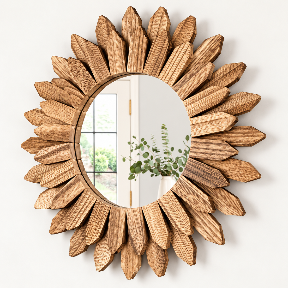 Wall Mirror - Rustic Wood Sunburst Design