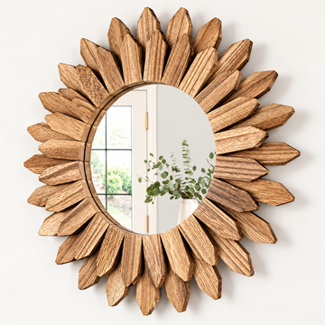 Wall Mirror - Rustic Wood Sunburst Design