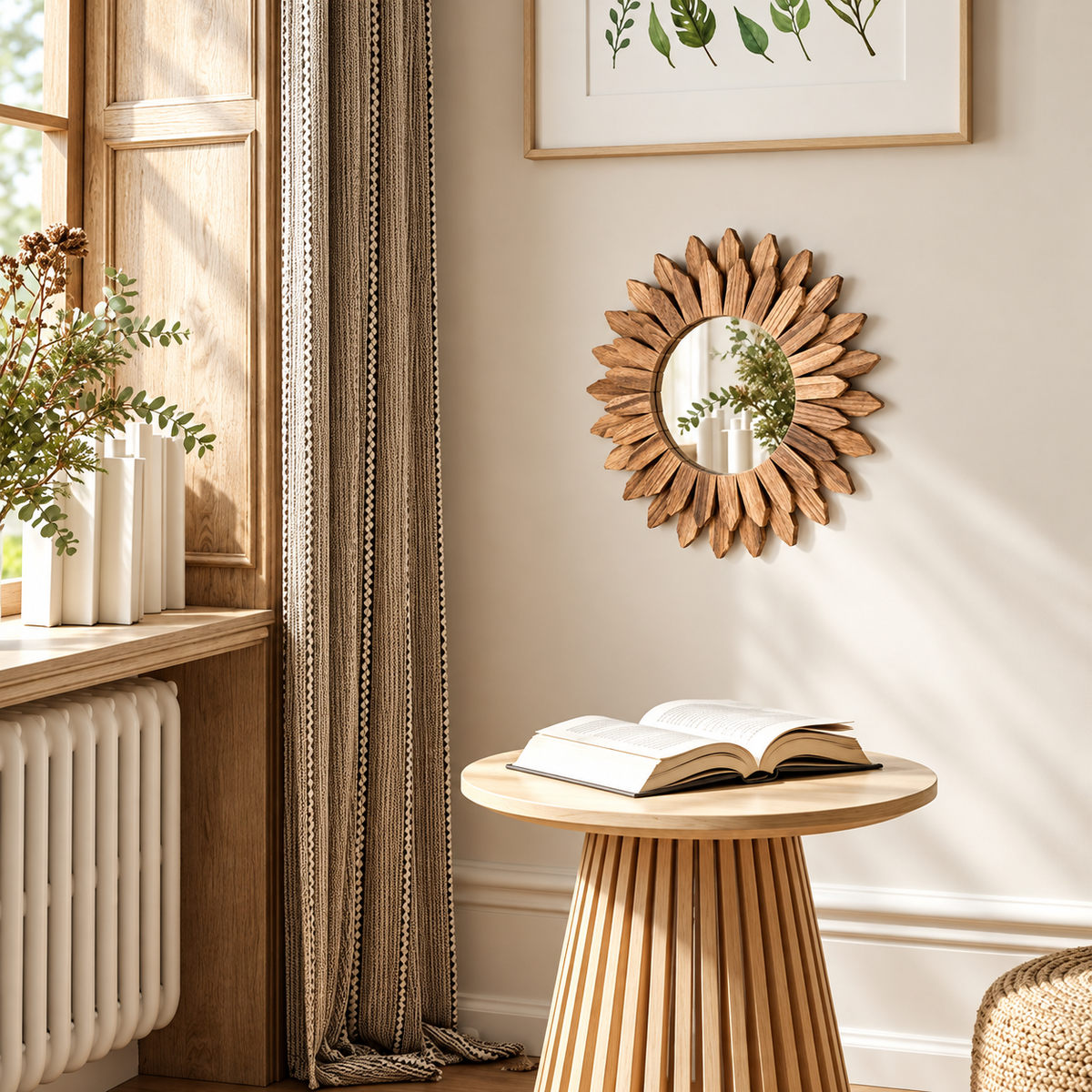 Wall Mirror - Rustic Wood Sunburst Design