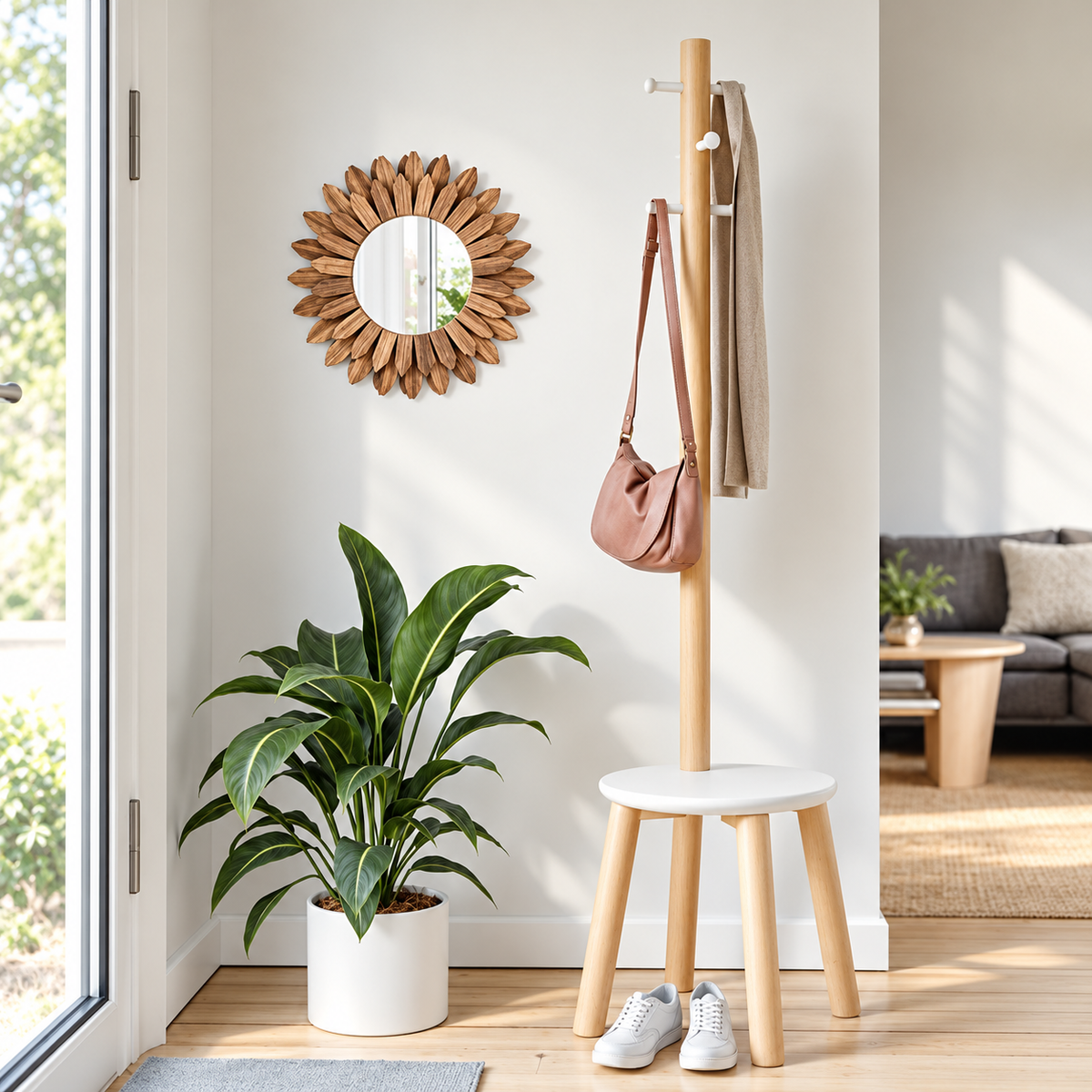 Wall Mirror - Rustic Wood Sunburst Design