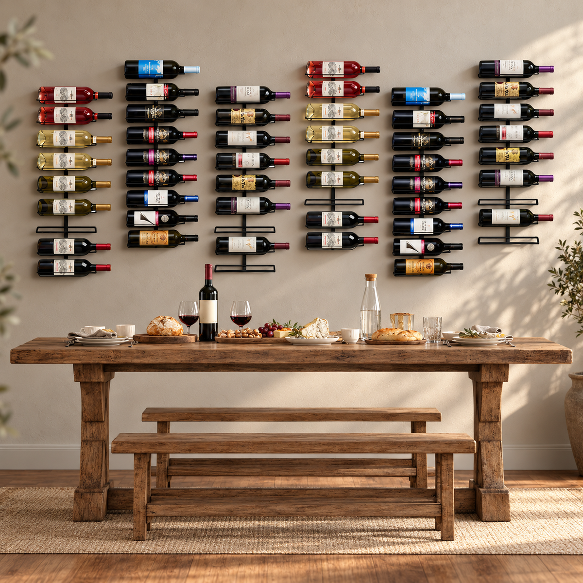 Wall Mounted Wine Rack - Metal Bottle Storage