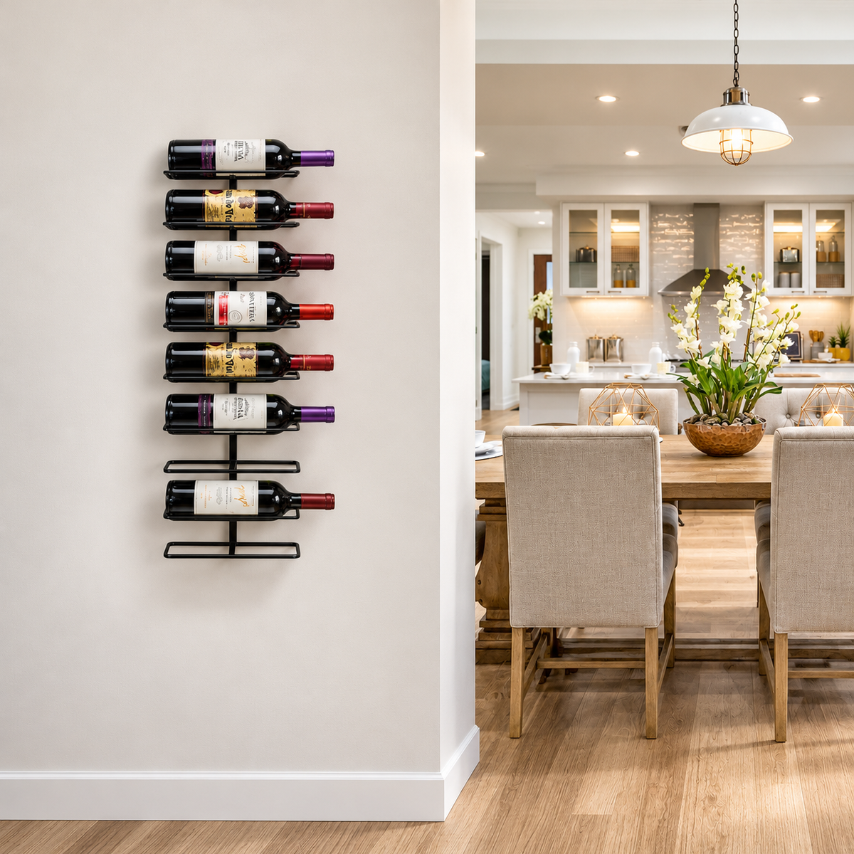 Wall Mounted Wine Rack - Metal Bottle Storage