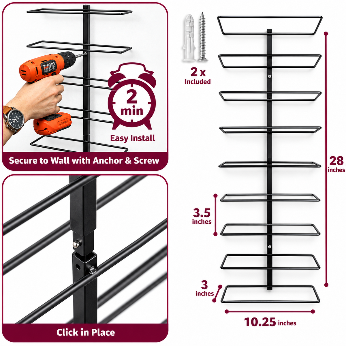 Wall Mounted Wine Rack - Metal Bottle Storage