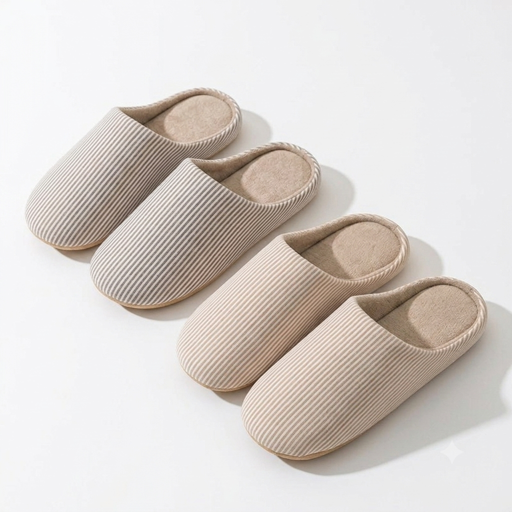 Cotton Home Slippers – Soft Striped Non-Slip Indoor Slides