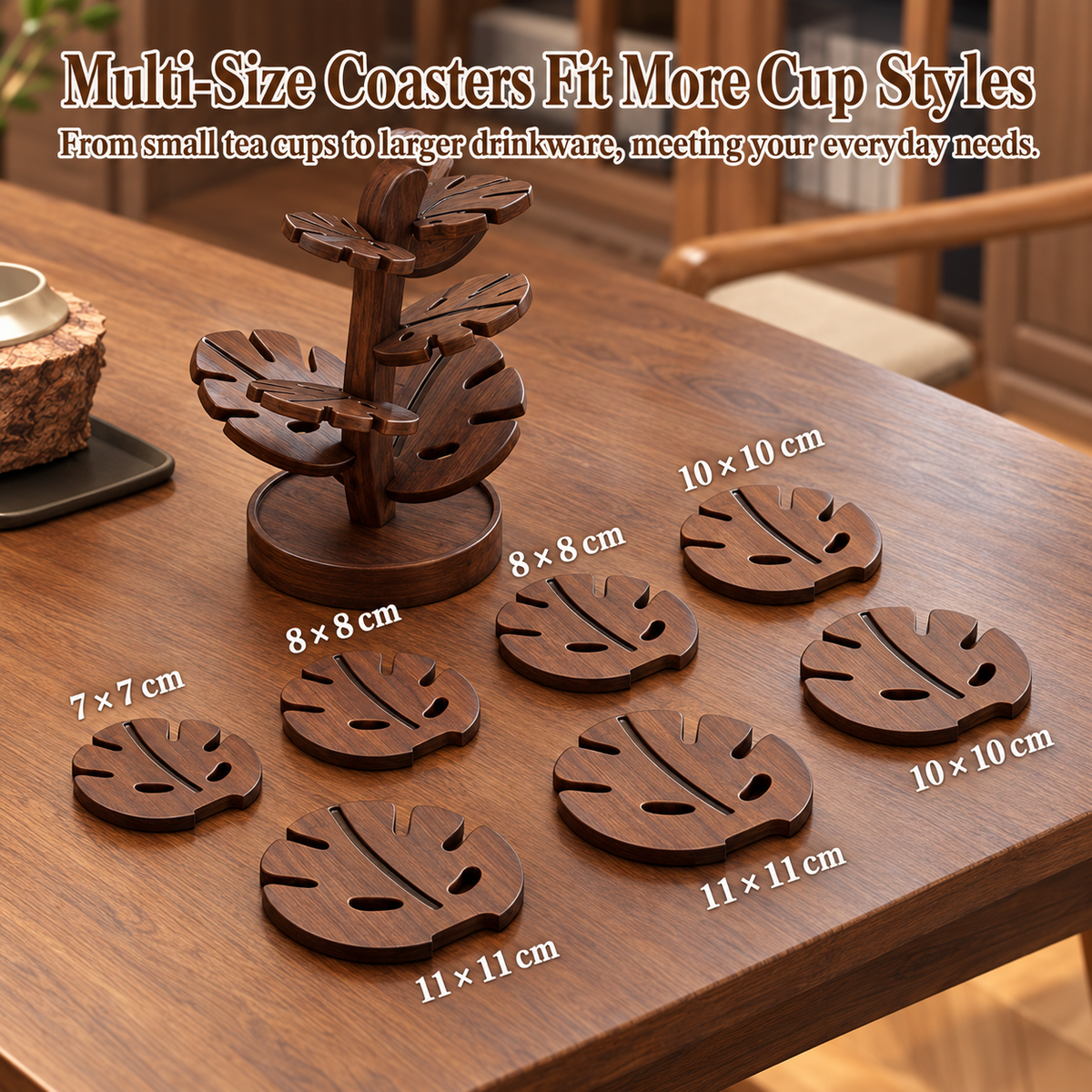 Wooden Leaf Trivet Set - 7 Piece Table Protector
