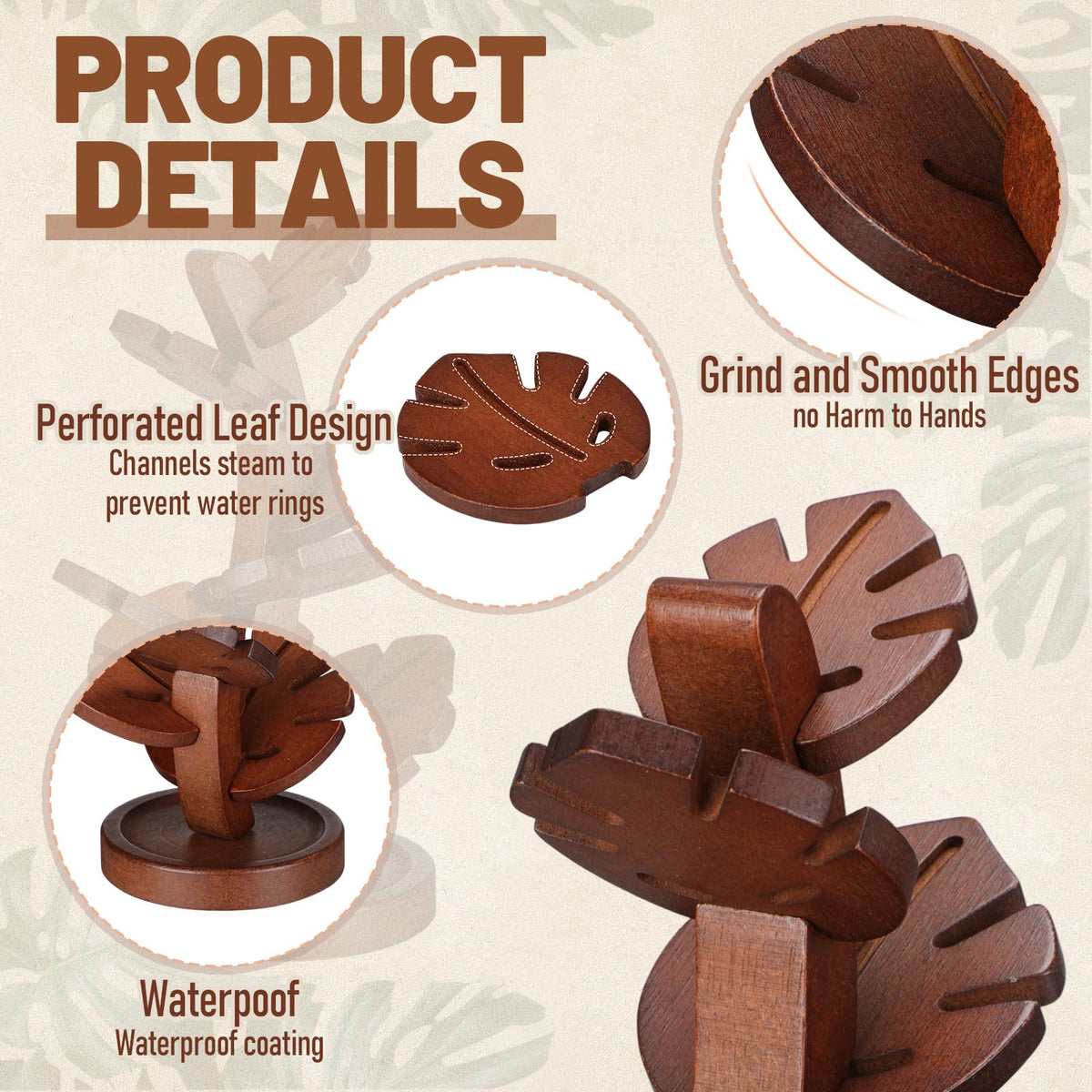 Wooden Leaf Trivet Set - 7 Piece Table Protector