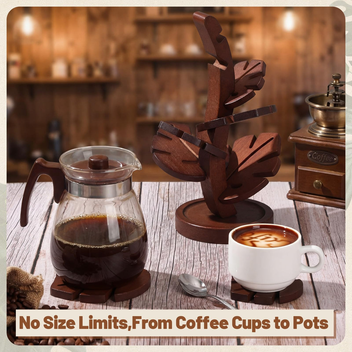 Wooden Leaf Trivet Set - 7 Piece Table Protector
