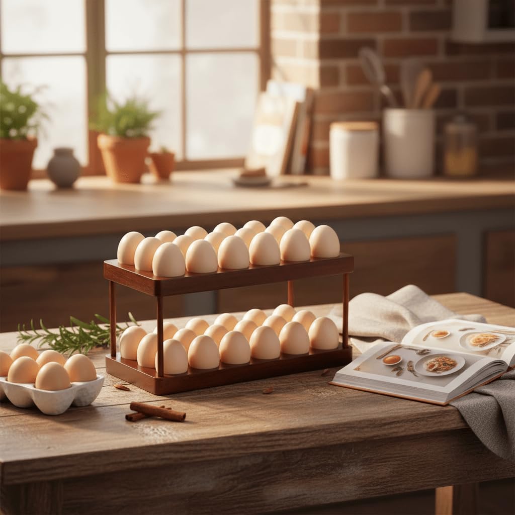Wooden Egg Rack – Double-Layer Countertop Storage